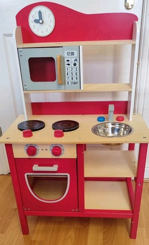 Wooden toy kitchen - wooden, red