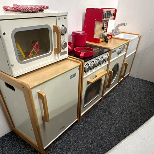 White wooden kids kitchen set - wooden,