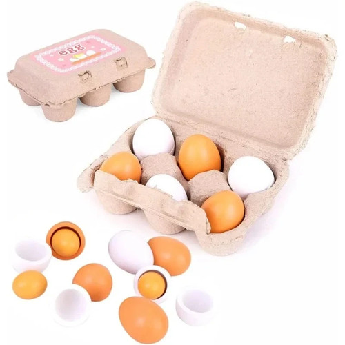 6pcs wooden eggs toy play - 6pcs, food