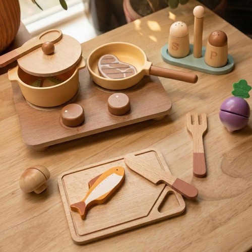 Wooden cooking play set - wooden,