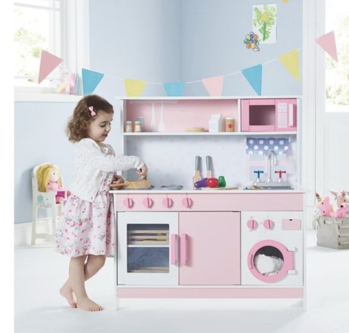 Pink wooden triple kitchen - wooden,