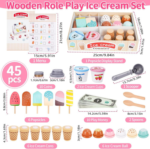 45pcs pretend wooden - 45pcs, cream