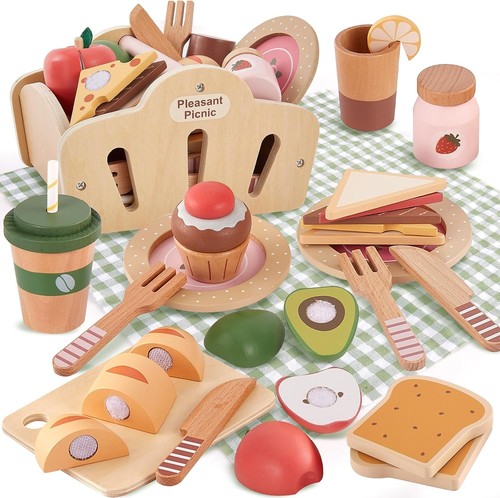 Wooden picnic basket play food - wooden,