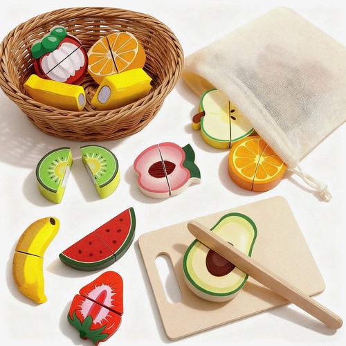 Pcs wooden food for play - 12,