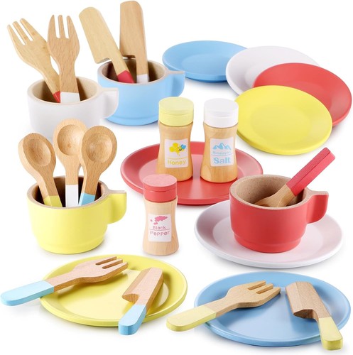 Wooden toy kitchen dish set - wooden,